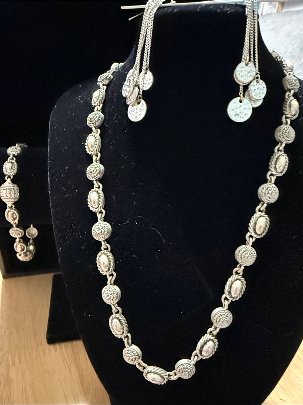 Silver-Tone Medallion Necklace, bracelet and Earrings Set